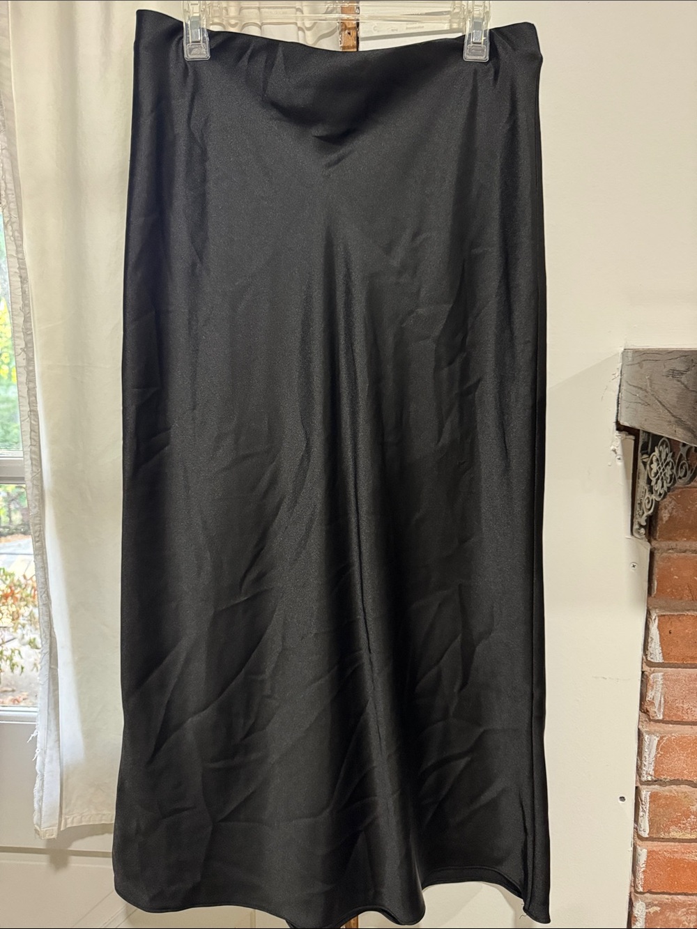 Zara Black Satin Maxi Slip Skirt